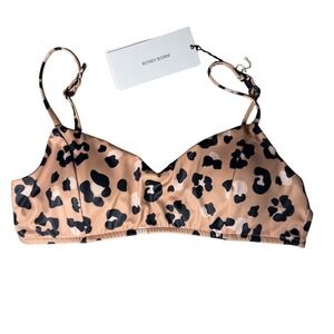 BONDI BORN Paloma Leopard Print Bikini Top Nude Size AU 14 US 10